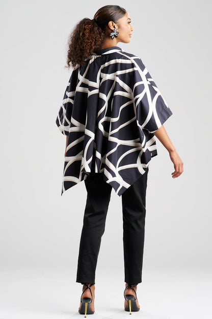 Spiral Cotton Taffeta Oversized Caftan Top Black/White Natori