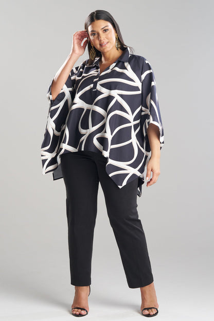 Spiral Cotton Taffeta Oversized Caftan Top Black/White Natori
