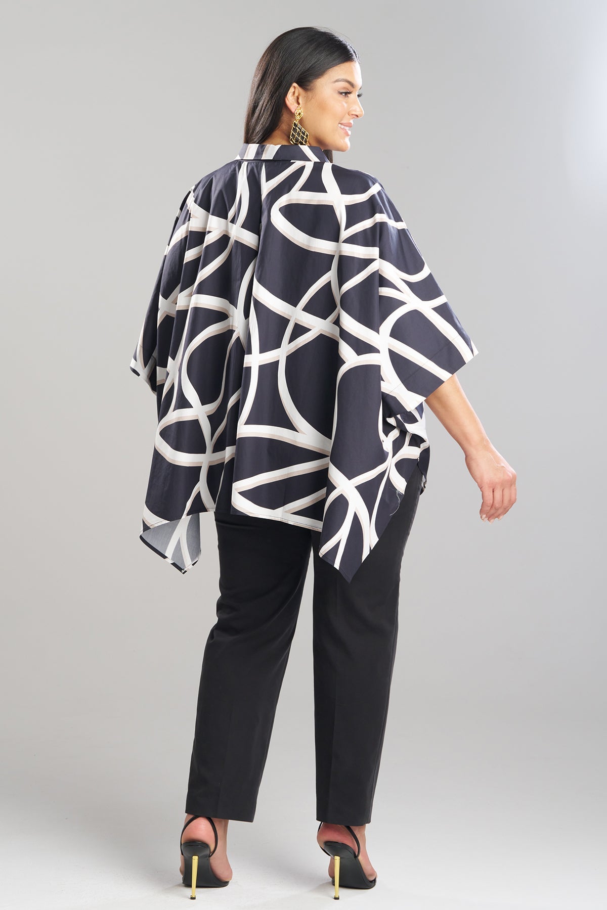 Spiral Cotton Taffeta Oversized Caftan Top Black/White Natori