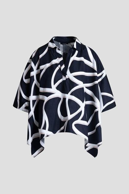 Spiral Cotton Taffeta Oversized Caftan Top Black/White Natori