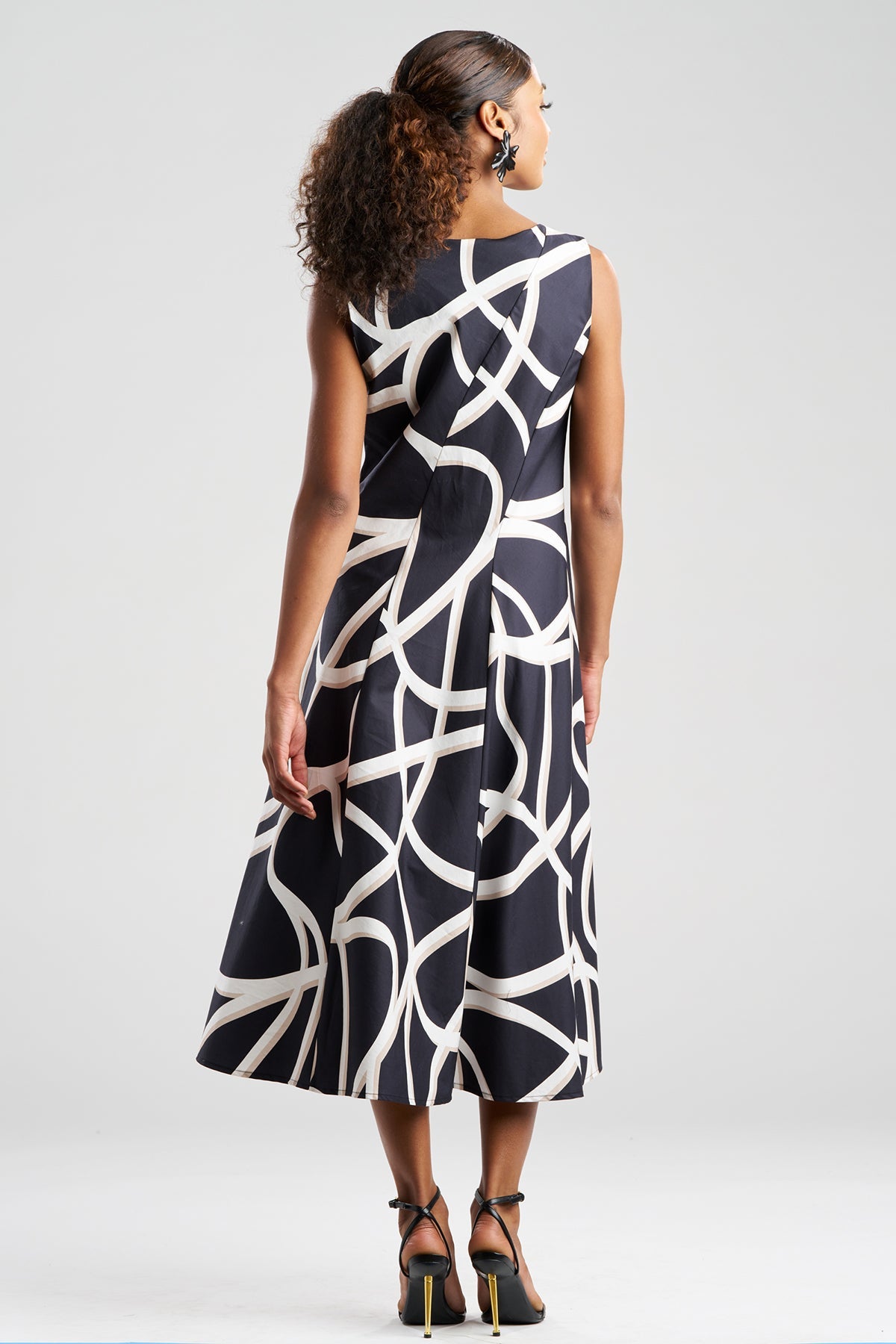 Spiral Cotton Taffeta Asymmetric Seam Dress Black/White Natori