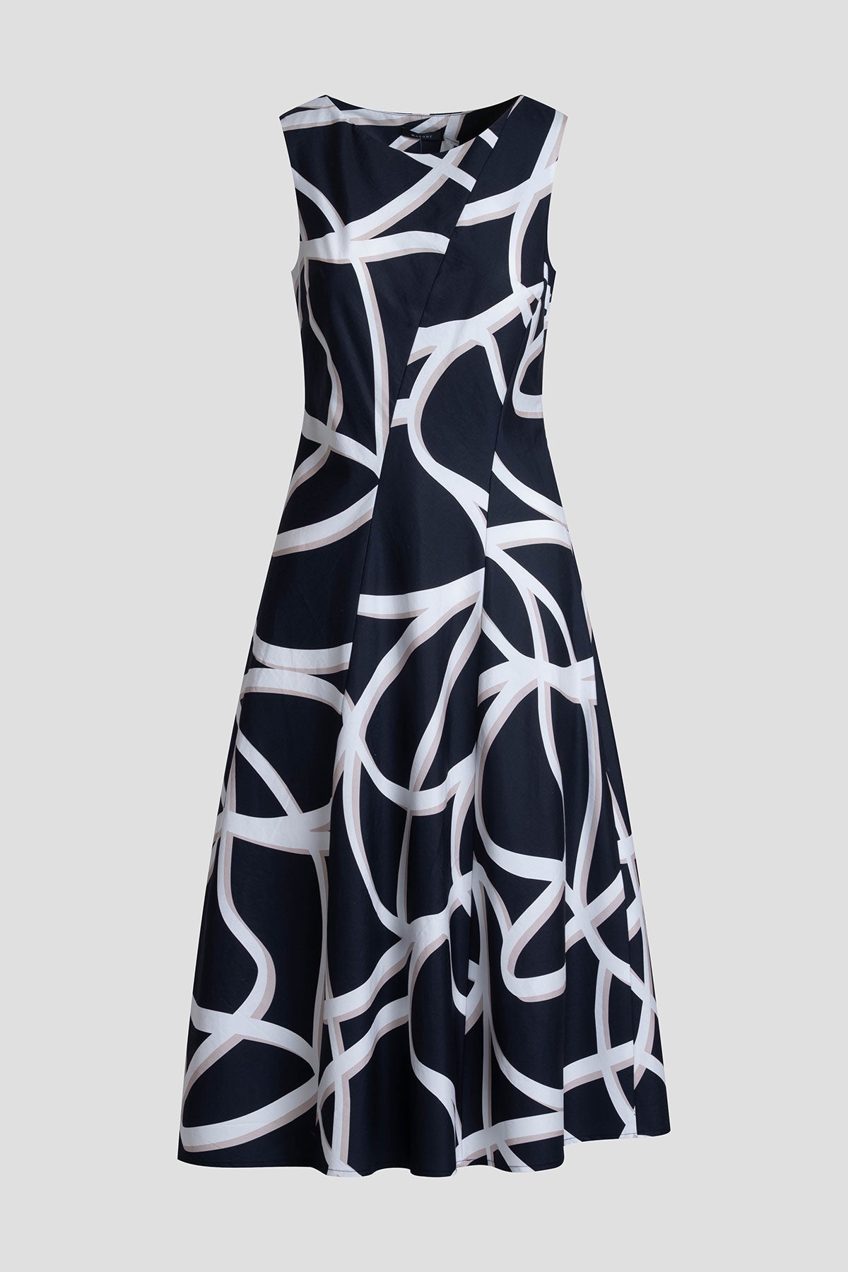 Spiral Cotton Taffeta Asymmetric Seam Dress Black/White Natori