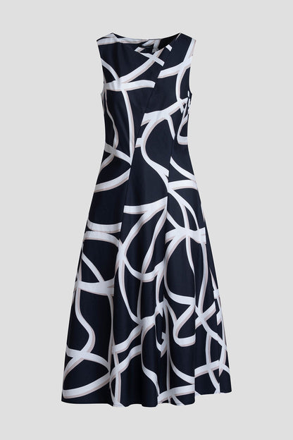 Spiral Cotton Taffeta Asymmetric Seam Dress Black/White Natori