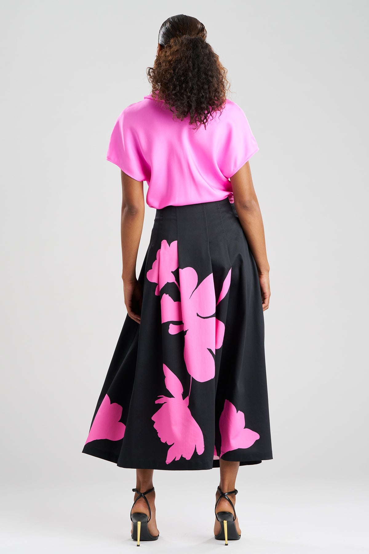 Peony Cotton Chino Pleated Skirt Fresh Pink/Black Natori
