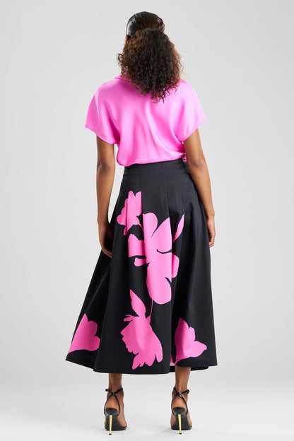 Peony Cotton Chino Pleated Skirt Fresh Pink/Black Natori