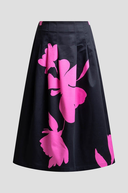 Peony Cotton Chino Pleated Skirt Fresh Pink/Black Natori