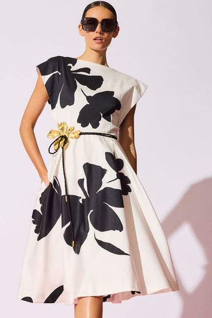 Peony Cotton Chino Fit & Flare Dress Warm White Natori