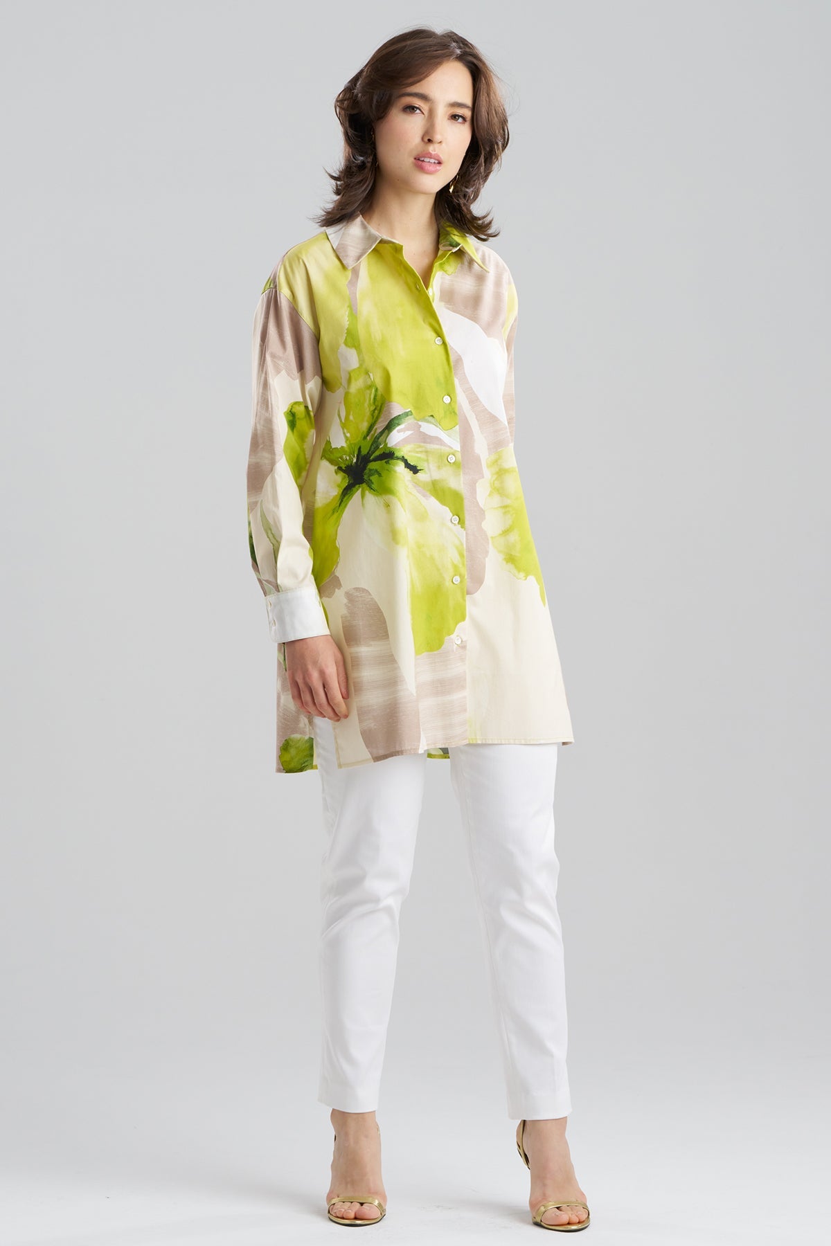 Orchid Cotton Poplin Oversized Button Down Shirt Chartreuse Natori