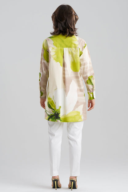 Orchid Cotton Poplin Oversized Button Down Shirt Chartreuse Natori