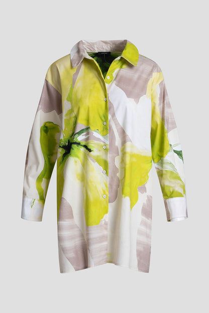Orchid Cotton Poplin Oversized Button Down Shirt Chartreuse Natori