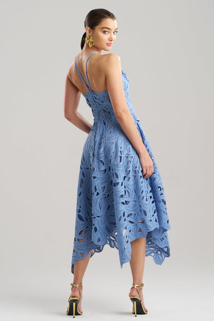 Cutout Leaf Lace Halter Dress Blue Iris Natori