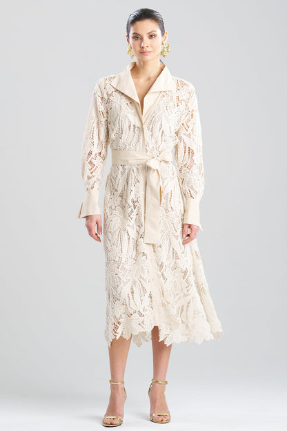 Crochet Lace Cotton Oversized Button Down Shirtdress Parchment Natori