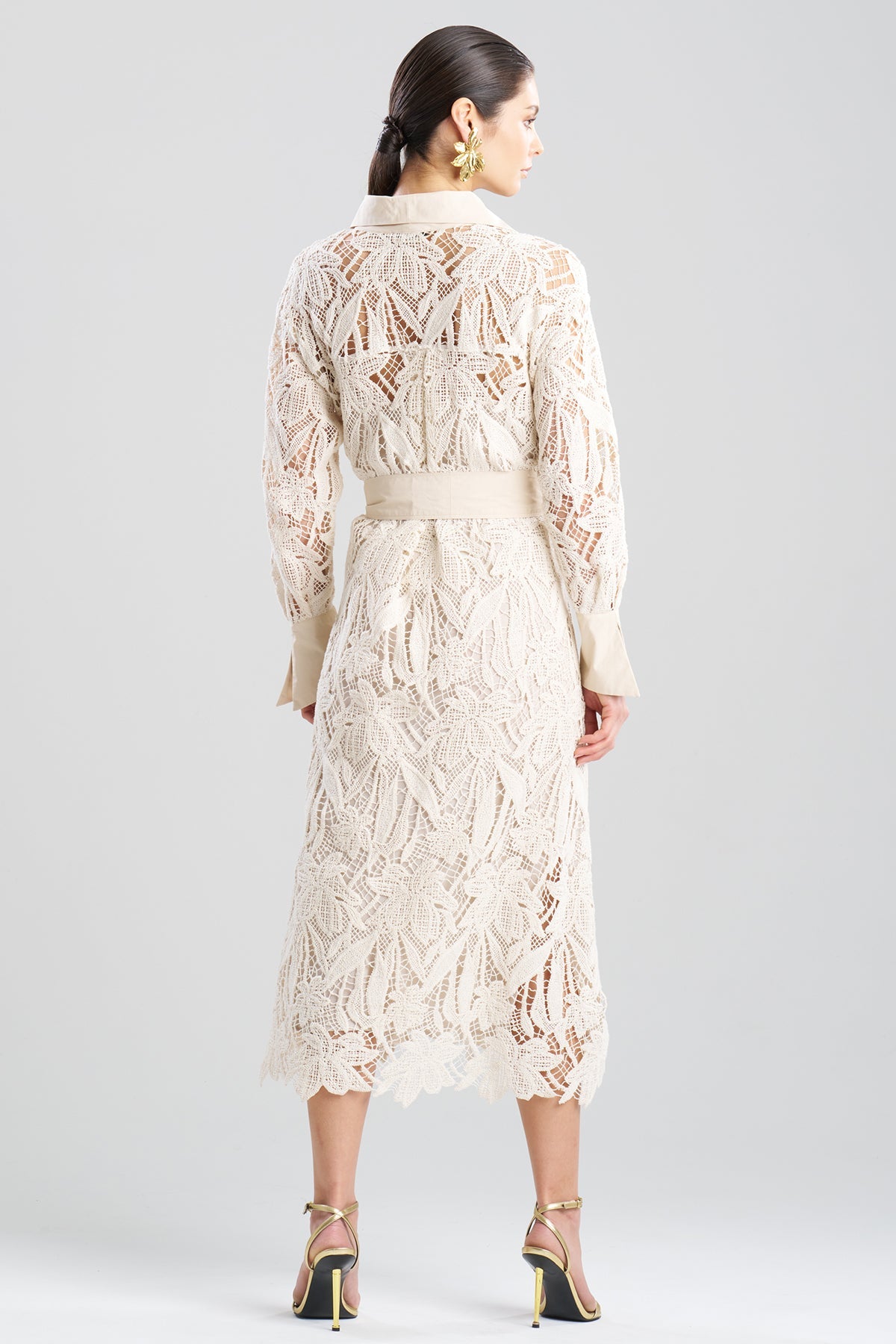 Crochet Lace Cotton Oversized Button Down Shirtdress Parchment Natori