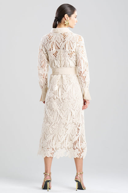 Crochet Lace Cotton Oversized Button Down Shirtdress Parchment Natori