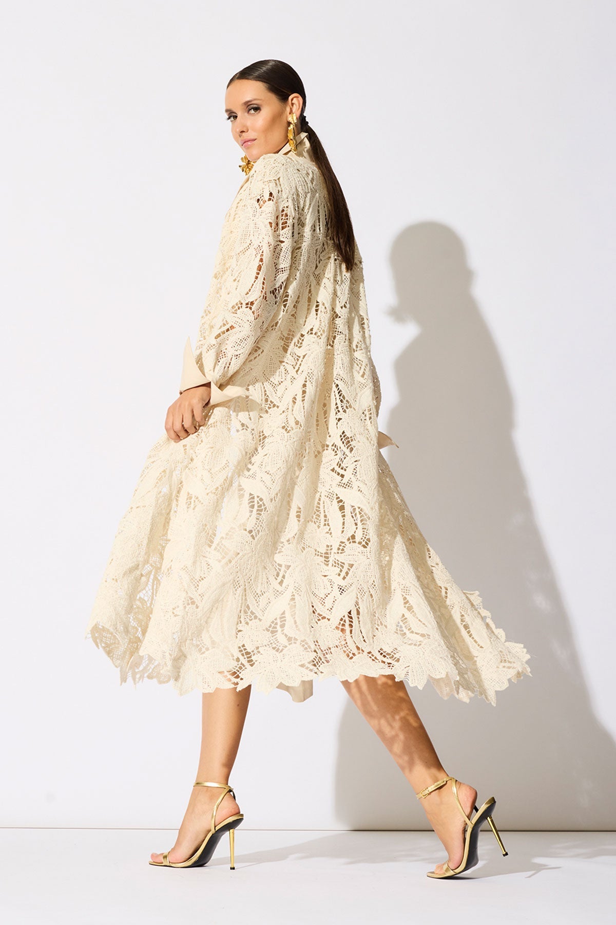 Crochet Lace Cotton Oversized Button Down Shirtdress Parchment Natori