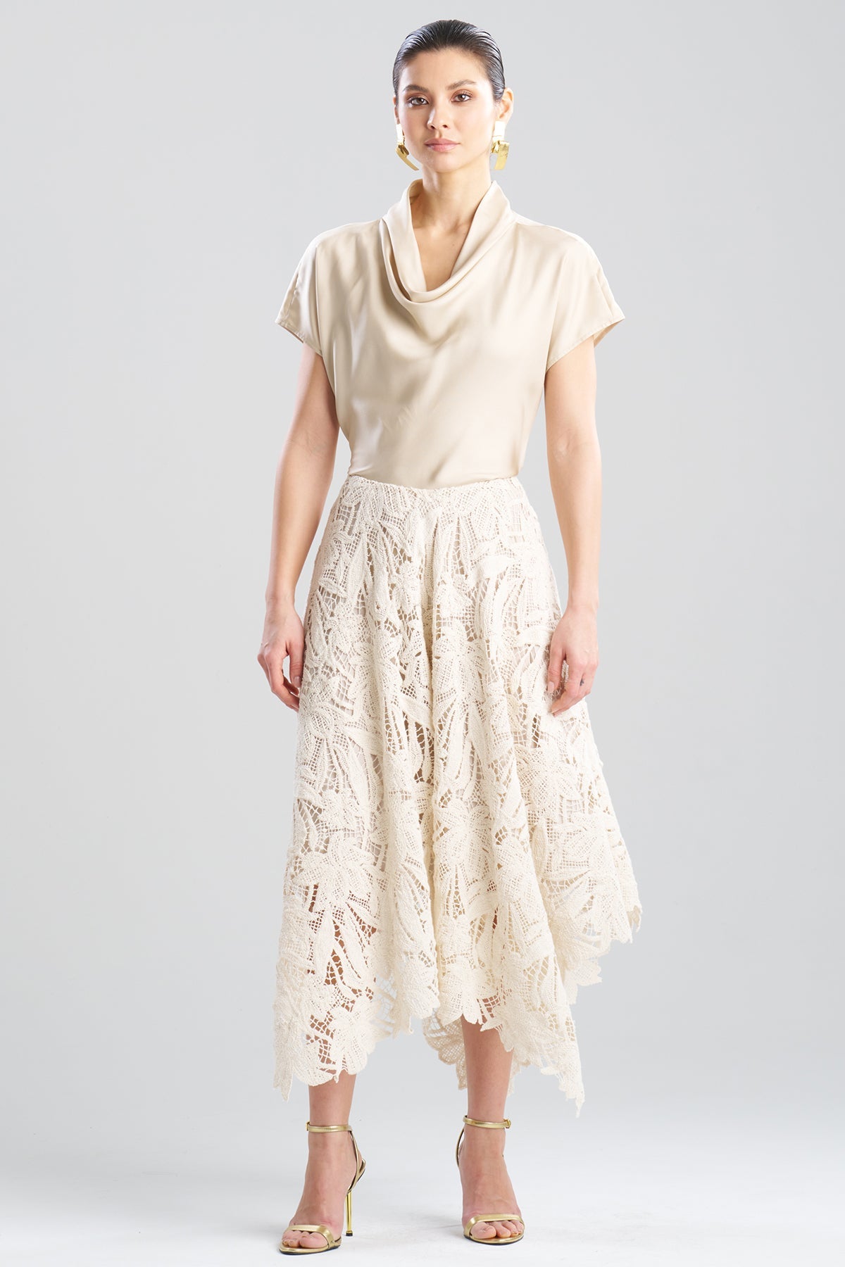 Crochet Lace Cotton Handkerchief Hem Skirt Parchment Natori