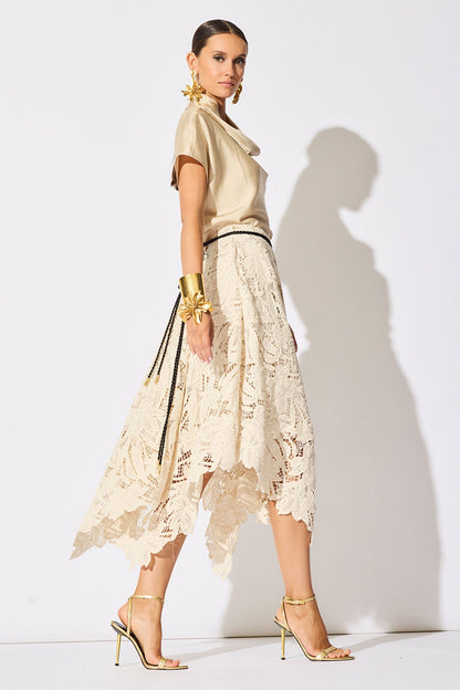 Crochet Lace Cotton Handkerchief Hem Skirt Parchment Natori