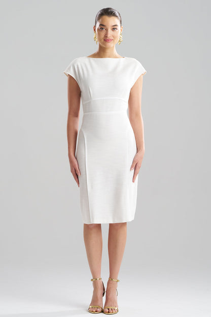 Stretch Basketweave Cotton Sheath Dress Warm White Natori