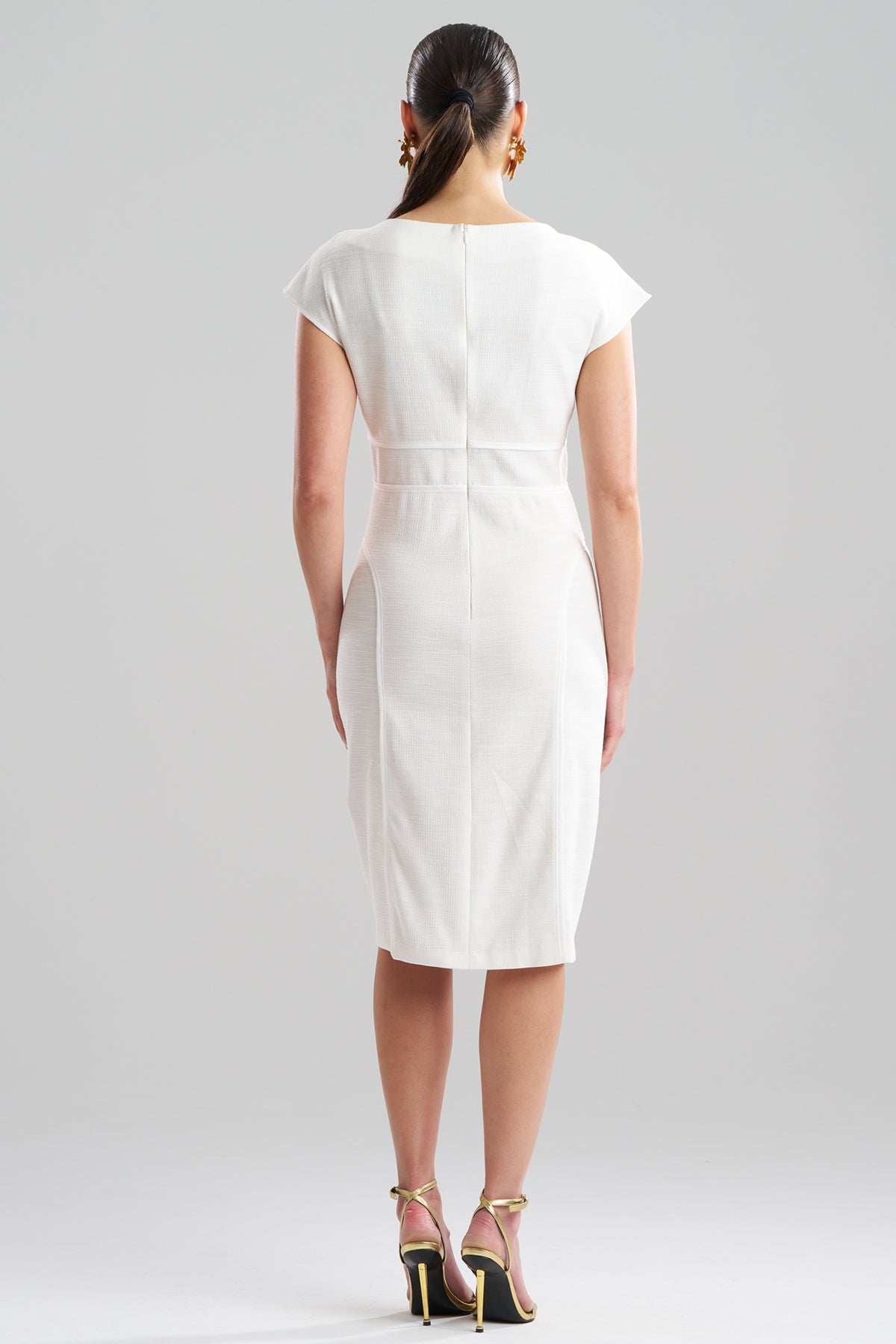 Stretch Basketweave Cotton Sheath Dress Warm White Natori