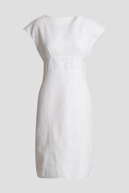 Stretch Basketweave Cotton Sheath Dress Warm White Natori