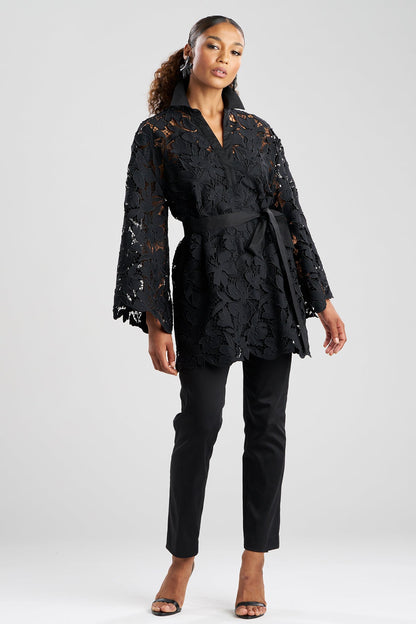 Peony Floral Lace Pull Over Tunic Black Natori