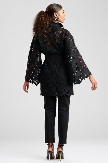 Peony Floral Lace Pull Over Tunic Black Natori