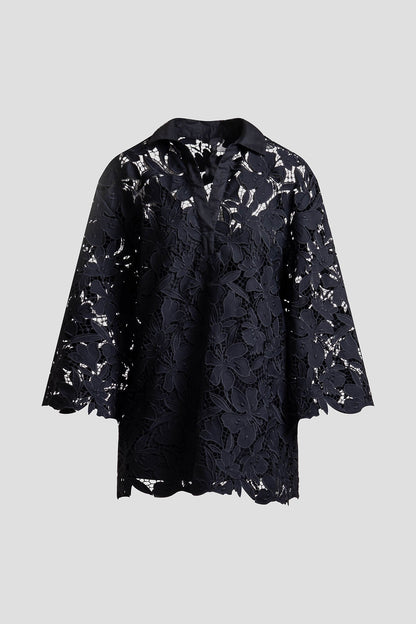 Peony Floral Lace Pull Over Tunic Black Natori