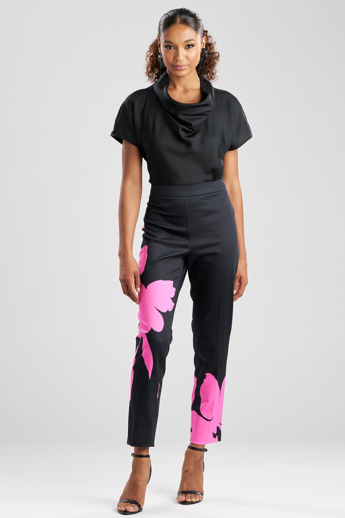 Peony Cotton Chino Side Zip Pants Fresh Pink/Black Natori