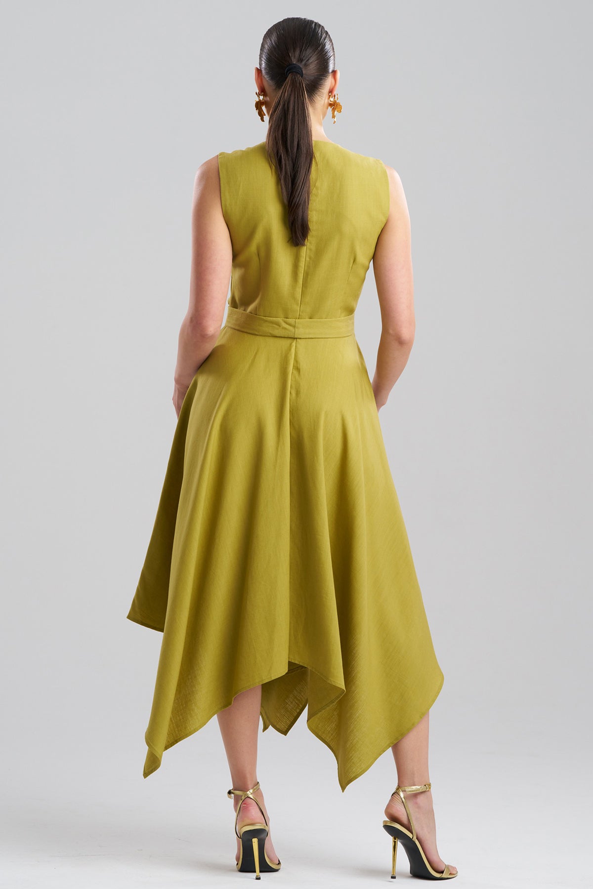Solid Linen Handkerchief Embellished Dress Army Green Natori