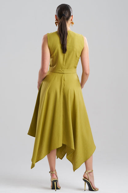 Solid Linen Handkerchief Embellished Dress Army Green Natori