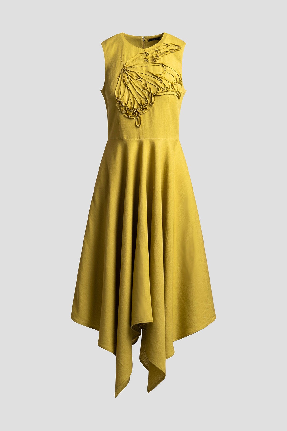Solid Linen Handkerchief Embellished Dress Army Green Natori