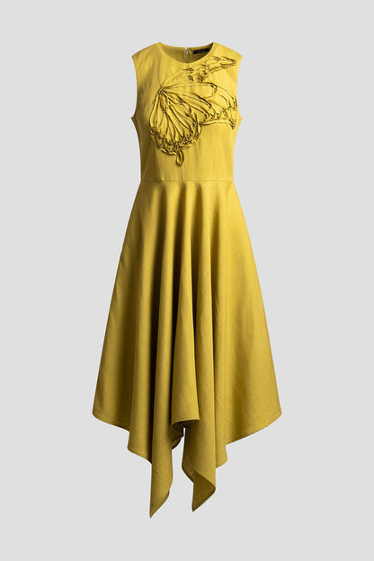 Solid Linen Handkerchief Embellished Dress Army Green Natori