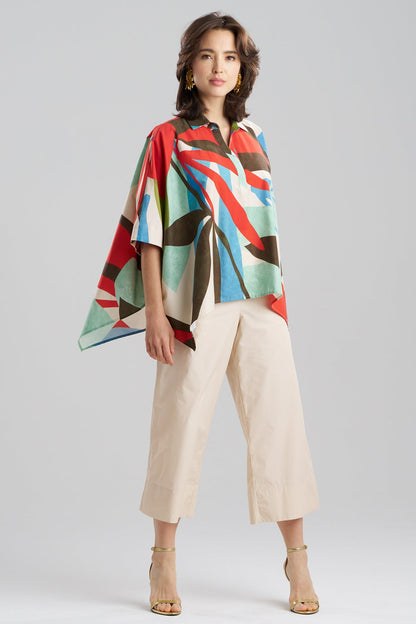 Abstract Palm Cotton Poplin Oversized Caftan Top Multi Natori