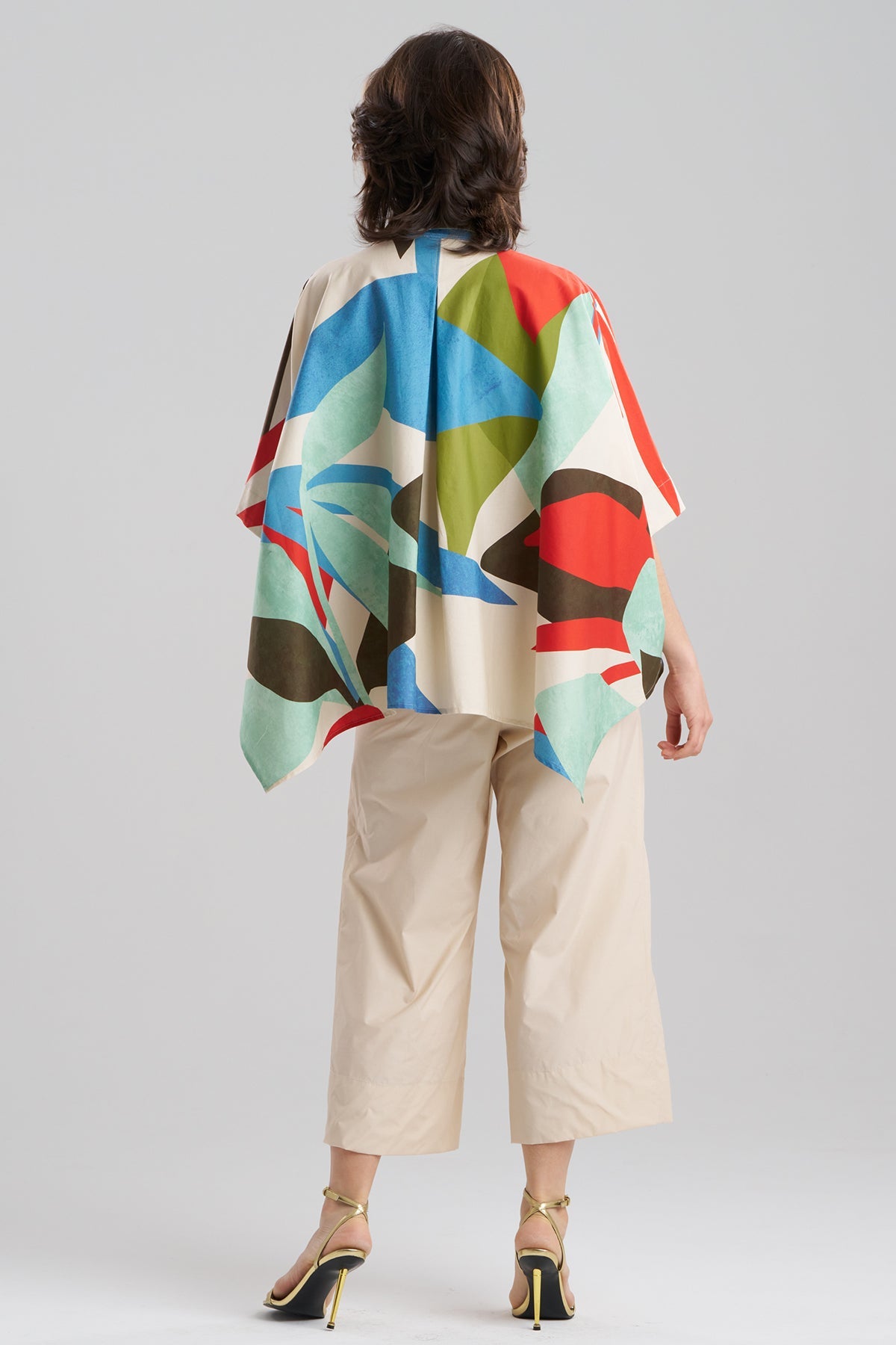 Abstract Palm Cotton Poplin Oversized Caftan Top Multi Natori