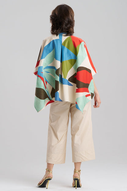 Abstract Palm Cotton Poplin Oversized Caftan Top Multi Natori
