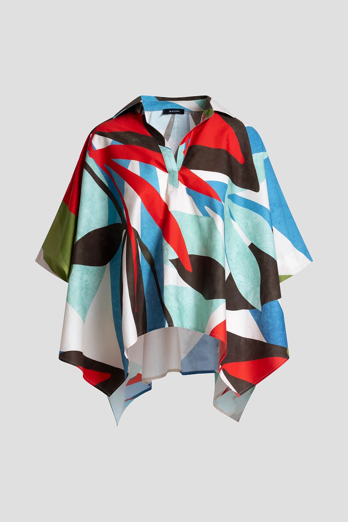 Abstract Palm Cotton Poplin Oversized Caftan Top Multi Natori