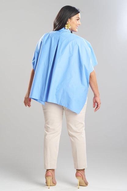 Techno Poplin Button Down Caftan Shirt Blue Iris Natori