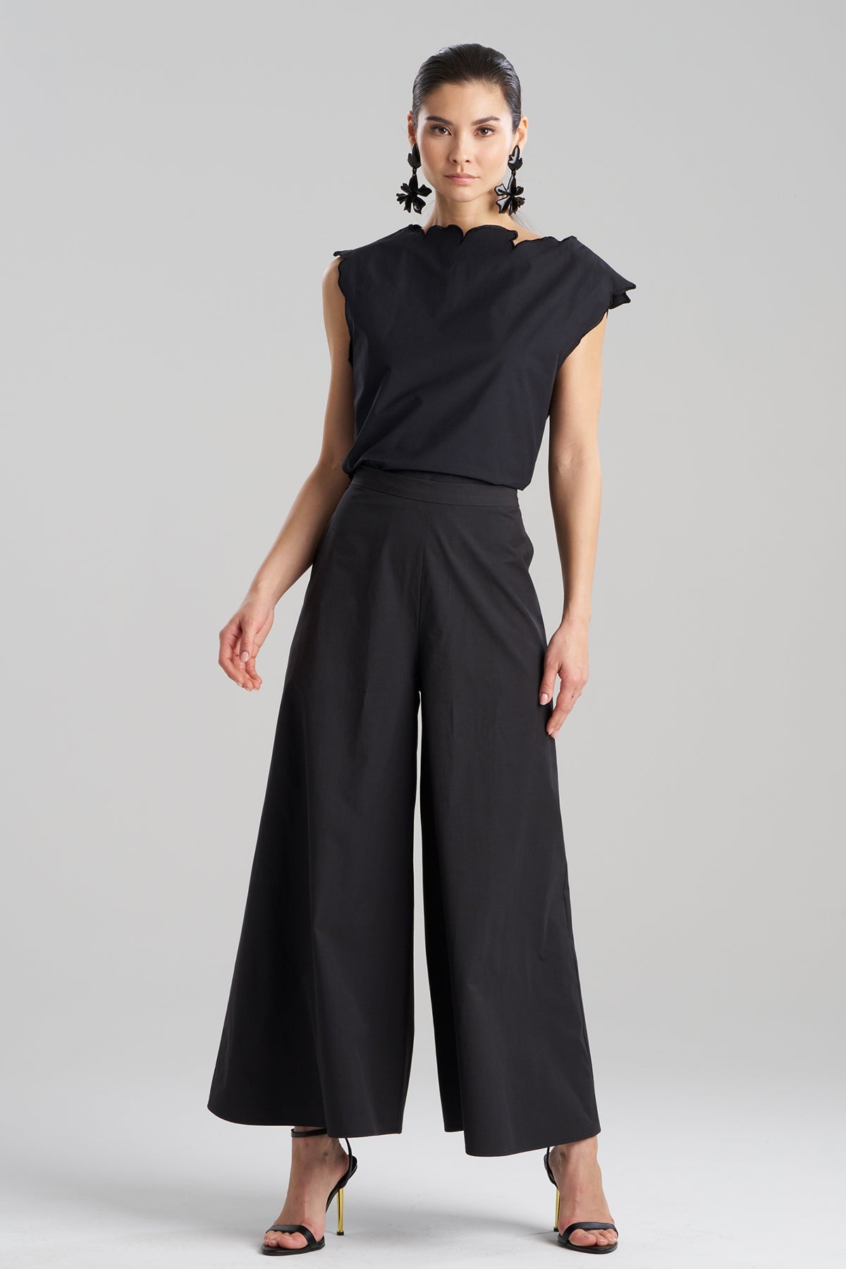 Tech Cotton Taffeta Palazzo Pants Black Natori