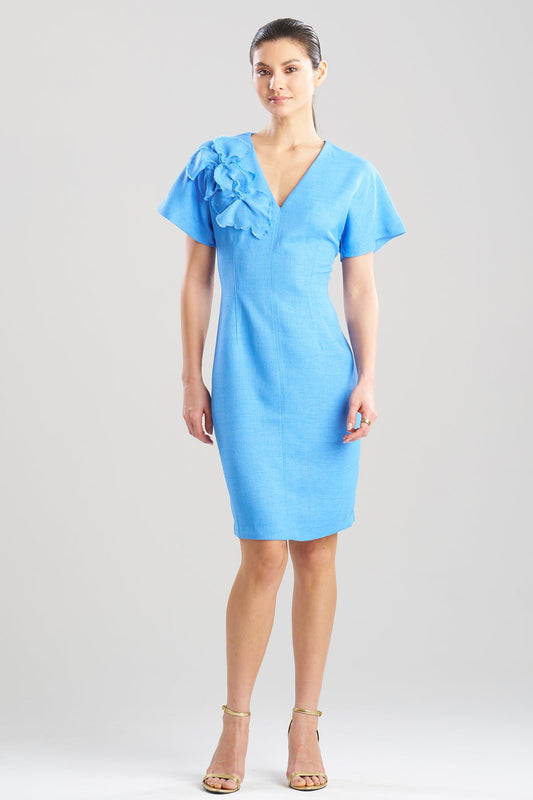 Basket Weave Embellished Dolman Sleeve Fitted Dress Blue Marine Natori