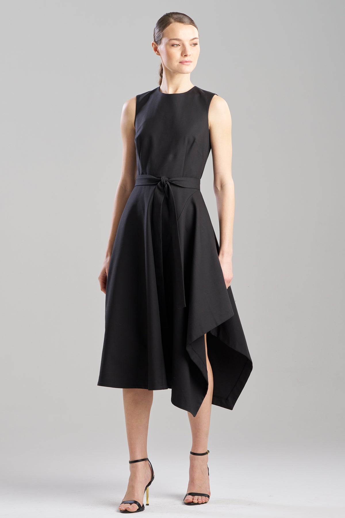 Cotton Blend Woven Sleeveless Assymetric Dress Black Natori
