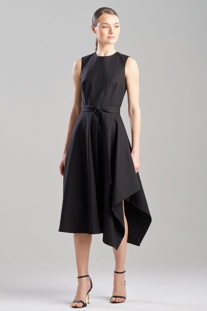 Cotton Blend Woven Sleeveless Assymetric Dress Black Natori