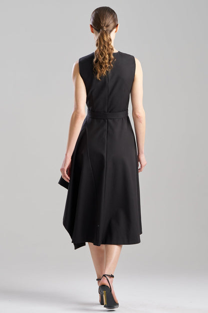 Cotton Blend Woven Sleeveless Assymetric Dress Black Natori