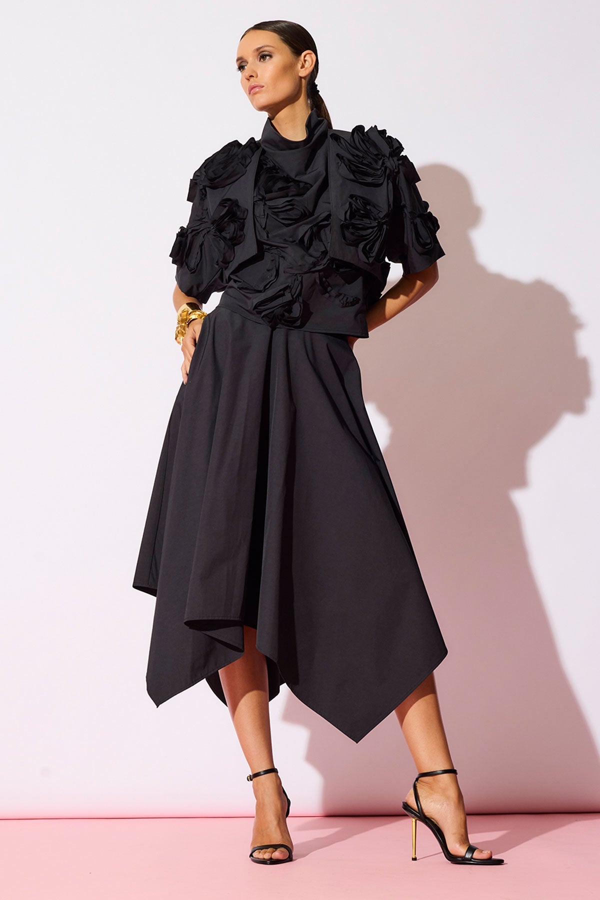 Tech Cotton Taffeta Handkerchief Hem Skirt Black Natori