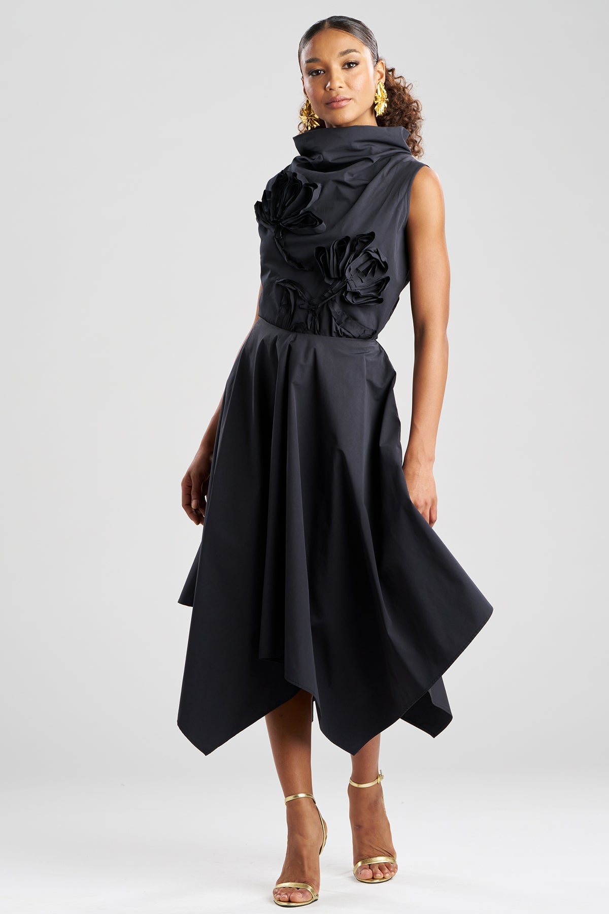 Tech Cotton Taffeta Handkerchief Hem Skirt Black Natori