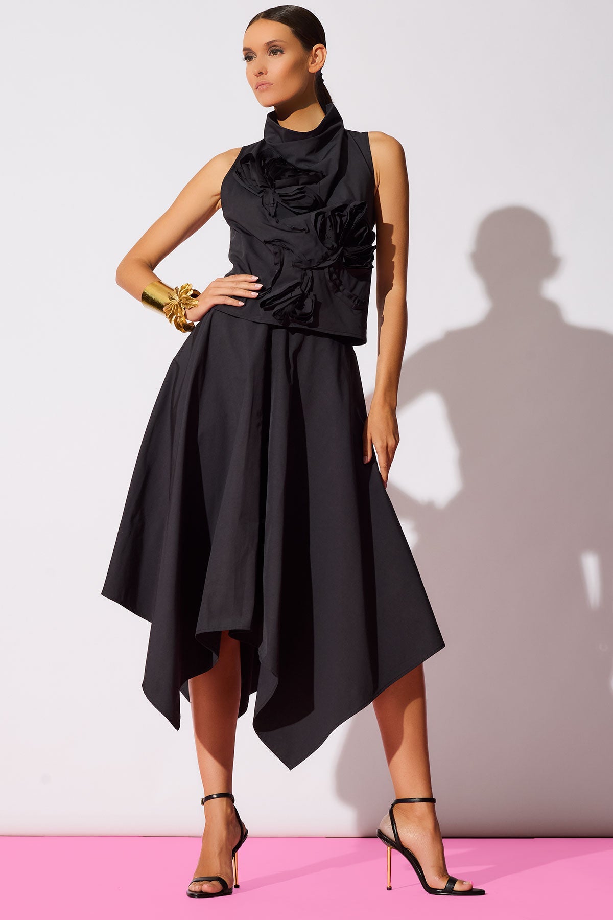 Tech Cotton Taffeta Handkerchief Hem Skirt Black Natori