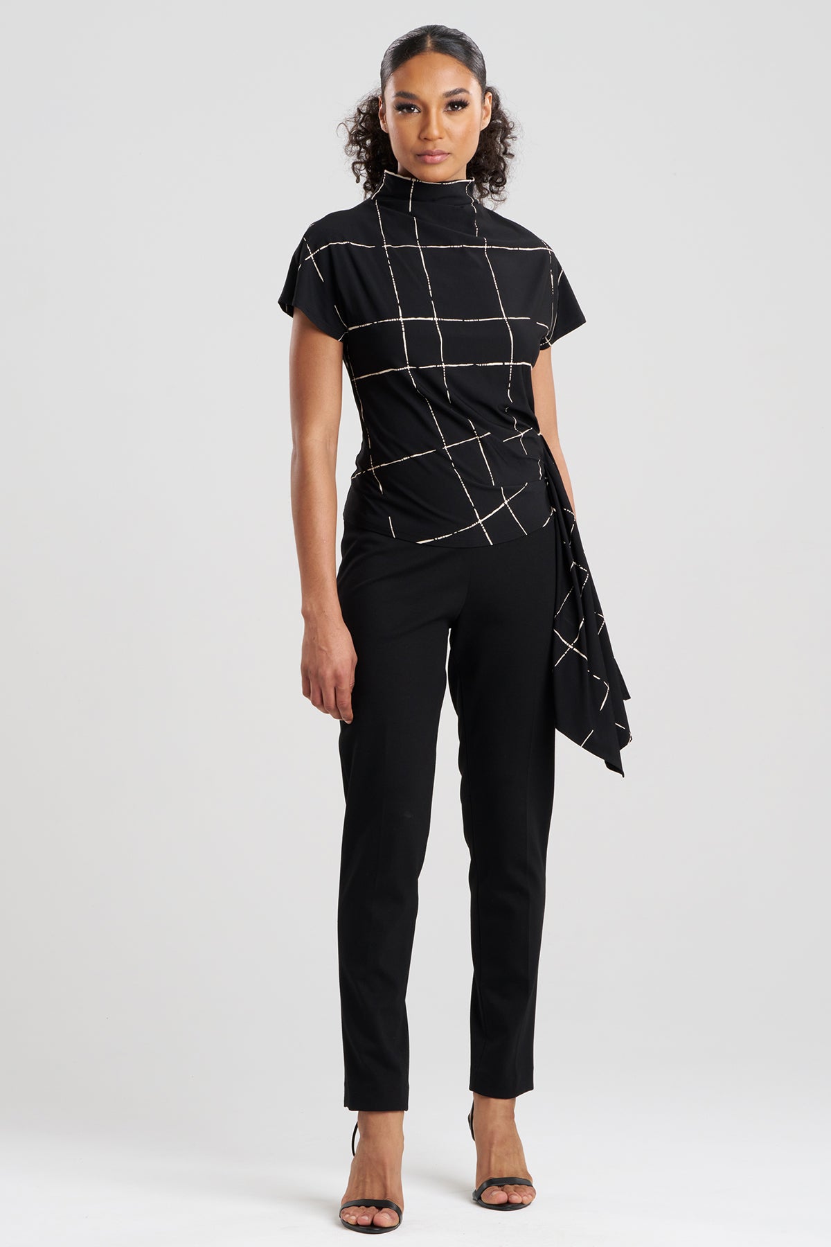 Zia Crepe Knit Cascade Top Black Natori