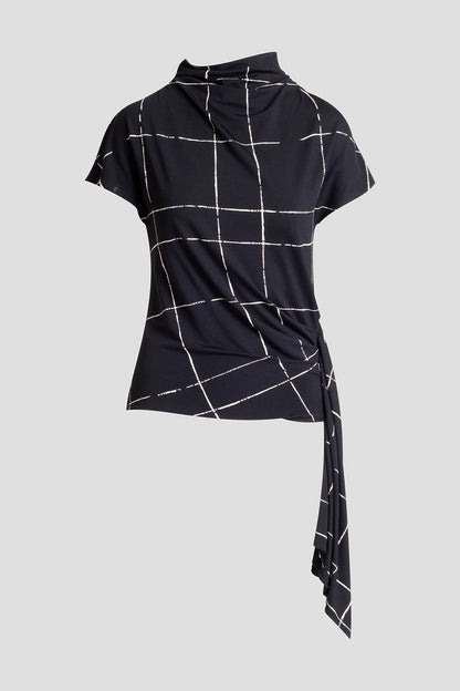 Zia Crepe Knit Cascade Top Black Natori