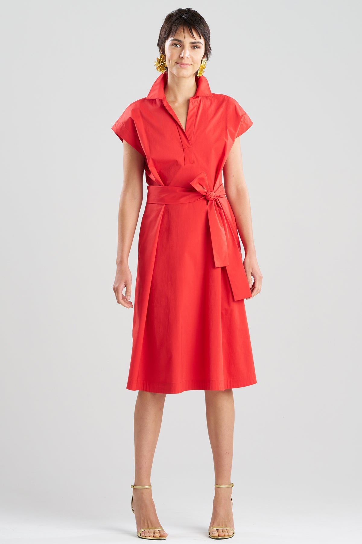 Tech Cotton Taffeta Shirtdress Mars Red Natori