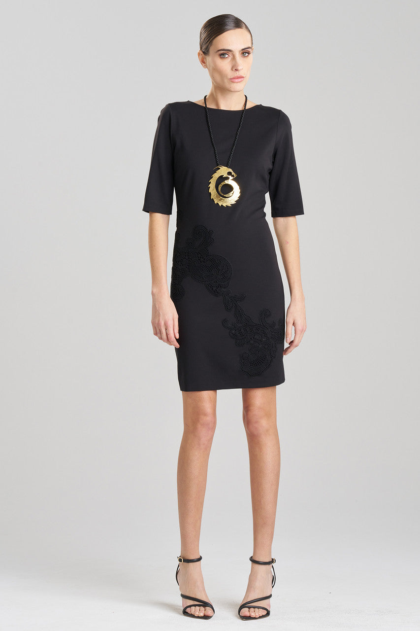Buy Light Weight Ponte Embroidered Sheath Dress in Black Online Black Natori