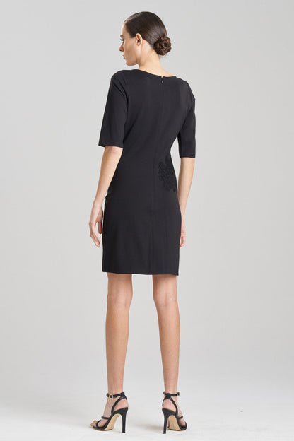 Buy Light Weight Ponte Embroidered Sheath Dress in Black Online Black Natori
